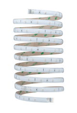 Flexible 12V LED strip light with adhesive backing for versatile indoor lighting solutions.
