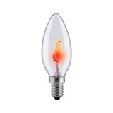 Clear glass bulb with red flame-shaped filament for decorative lighting and vintage style