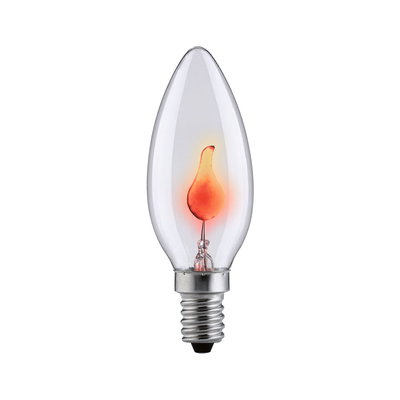 Clear glass bulb with red flame-shaped filament for decorative lighting and vintage style