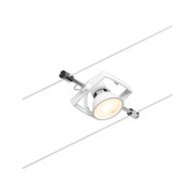 Weißer LED-Seilstrahler mit verstellbarem Kopf und Chrom-Details für moderne Beleuchtungssysteme