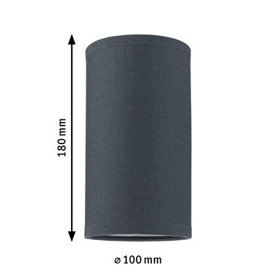 Cylindrical dark grey fabric lampshade 180 mm high and 100 mm diameter for LED lighting fixtures