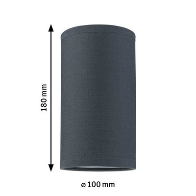 Cylindrical dark grey fabric lampshade 180 mm high and 100 mm diameter for LED lighting fixtures