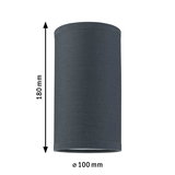 Cylindrisk lampeskærm i mørkegråt stof, 180 mm høj og 100 mm i diameter til LED-belysning