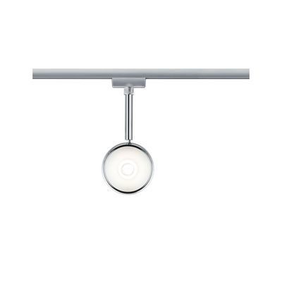 Spot LED moderne en chrome avec lentille en verre ronde sur rail pour éclairage flexible
