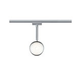 Modern chrome LED spotlight with round glass lens on track system for flexible lighting solutions