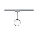 Moderner LED-Spot aus Chrom mit runder Glaslinse an Schienensystem für flexible Beleuchtung