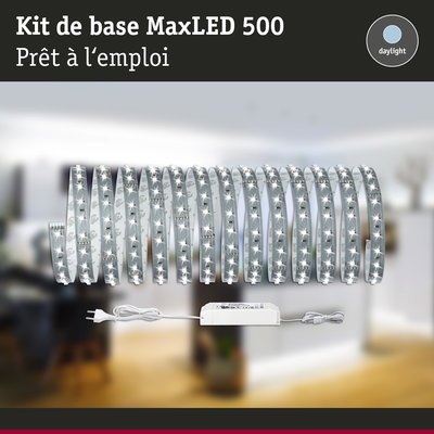 Bande LED MaxLED 500 avec alimentation, blanc lumière du jour pour éclairage d'intérieur flexible