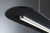 Modern black felt pendant light with integrated LED strip and aluminum frame for living spaces