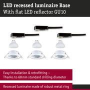 White LED recessed luminaire with robust metal ring and flat GU10 LED reflector for easy installation