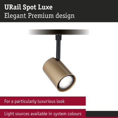 URail Spot Luxe matte gold spotlight with black mount for elegant indoor lighting design