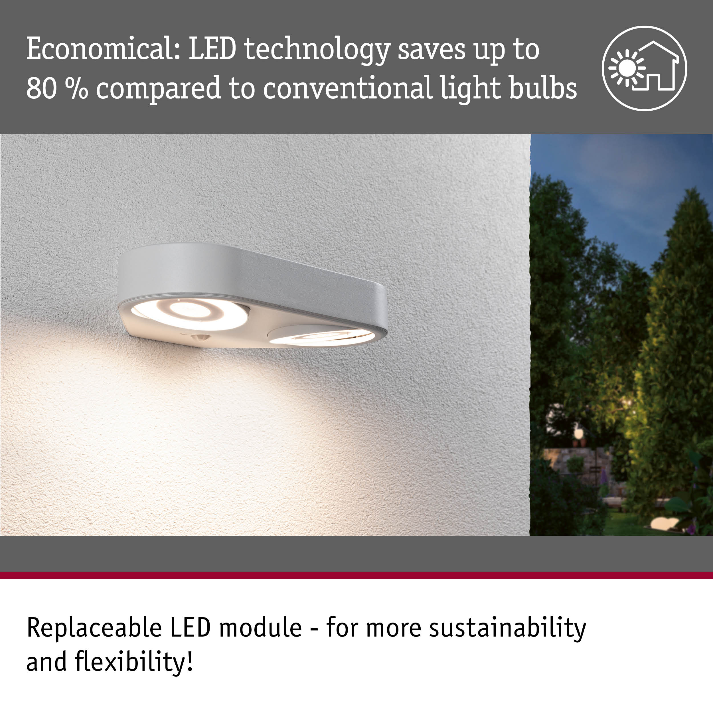 Modern white LED outdoor wall light with replaceable module and energy-saving technology