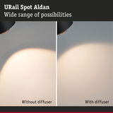 URail Spot Aldan LED light showing difference in beam with and without diffuser for lighting options