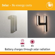 Solar-powered white LED wall numbers 1 and 4 with energy-saving lighting and long battery life