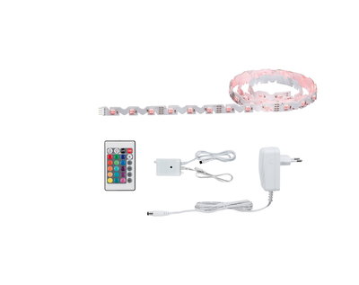 LED-Lichtband mit Fernbedienung, Netzteil und Steuergerät in Weiß für farbige Raumbeleuchtung