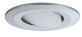Rundstrahler aus silbernem Metall mit weißem, schwenkbarem Leuchtmittel für flexible Beleuchtung