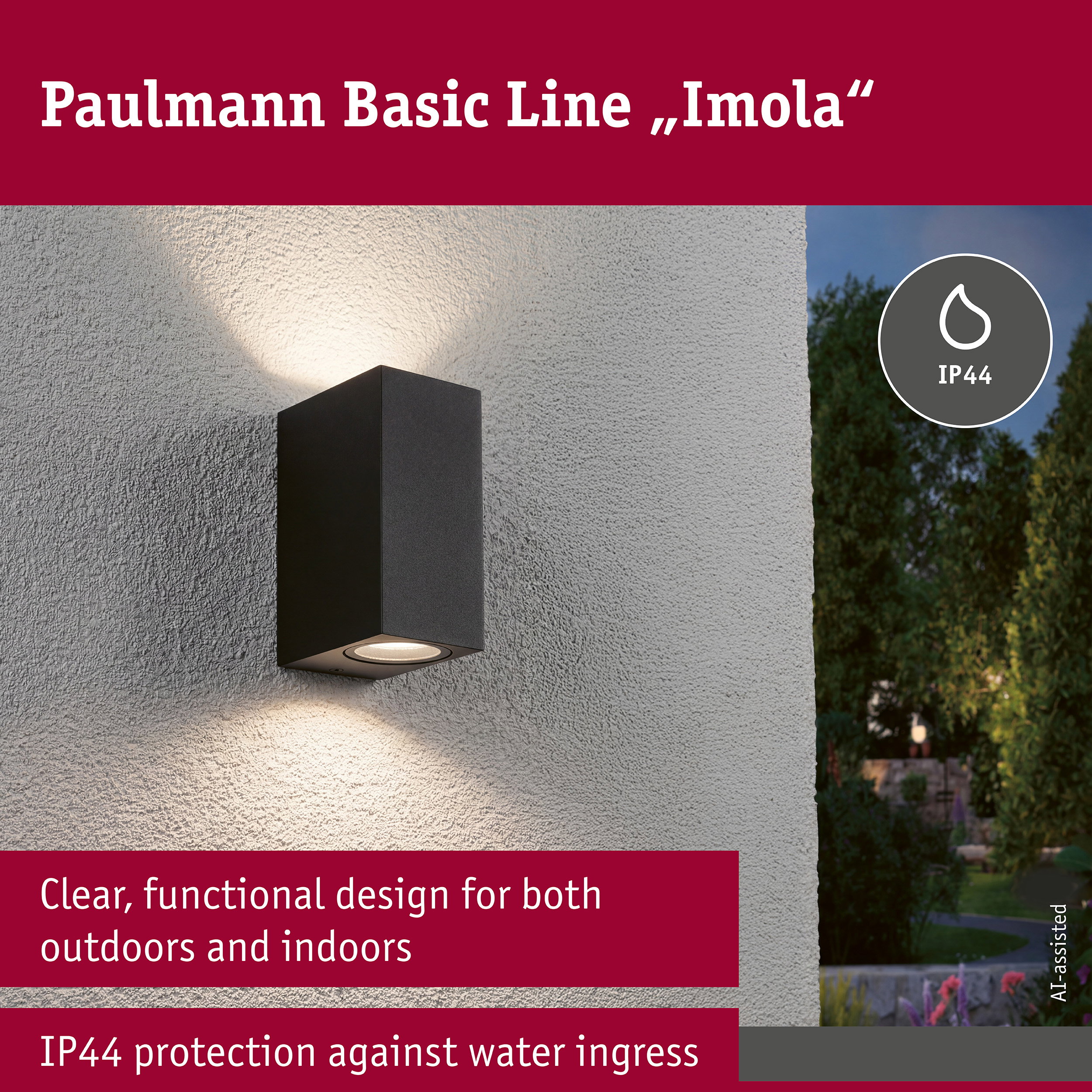 Wall light Imola IP44 GU10 230V max. 2x10W Black matt