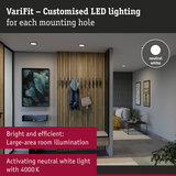 Modern living room with customised neutral white LED ceiling lights for bright large-area illumination