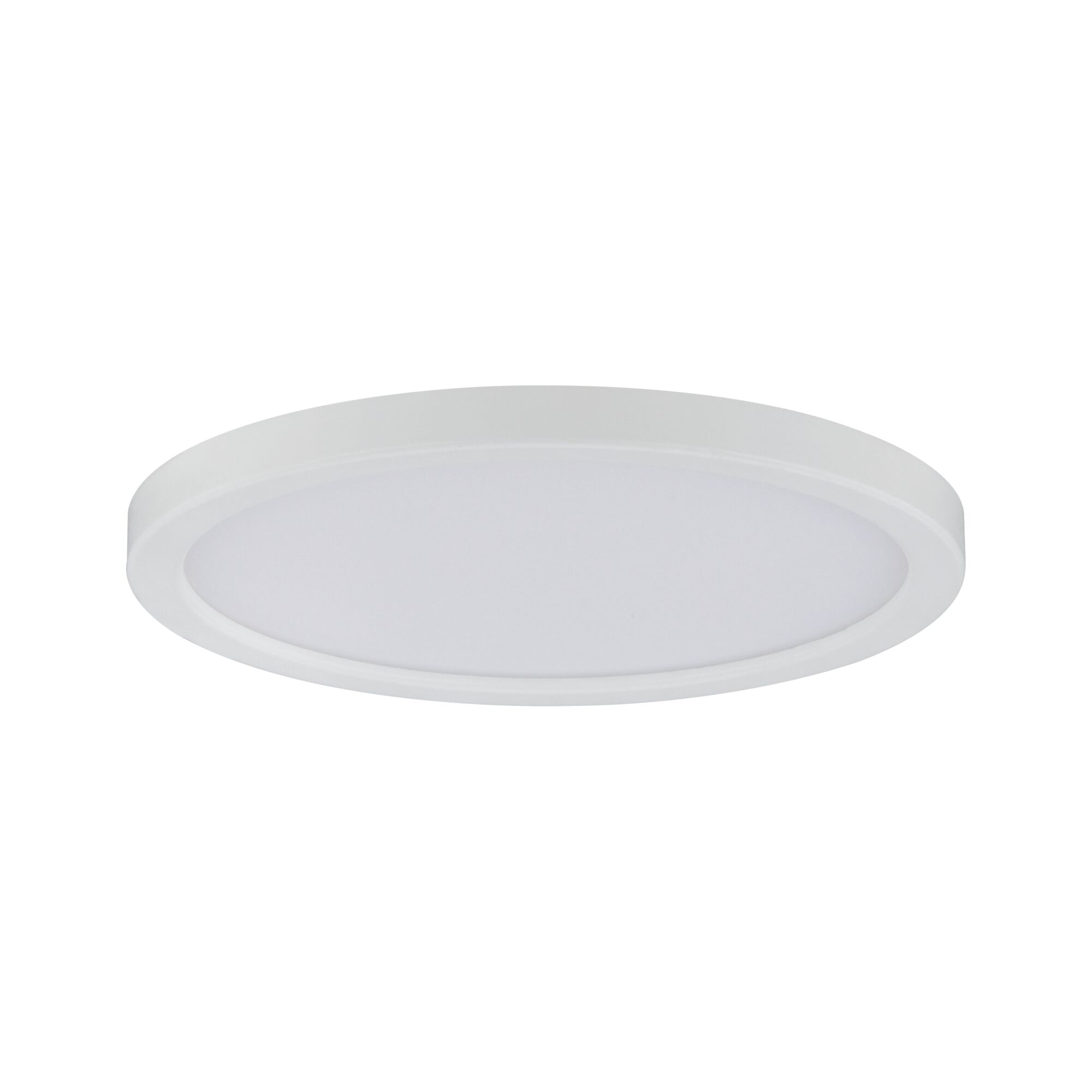 Round white LED ceiling panel with matte plastic frame for energy-efficient room lighting