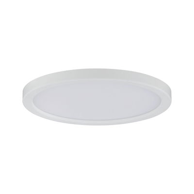 Round white LED ceiling panel with matte plastic frame for energy-efficient room lighting