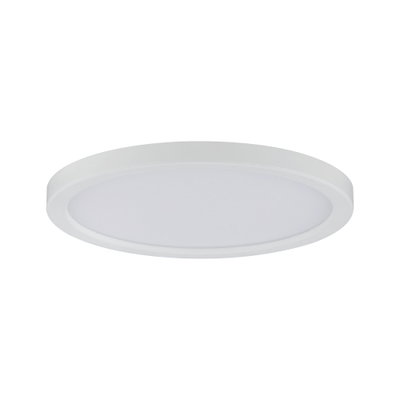 Round white LED ceiling panel with matte plastic frame for energy-efficient room lighting