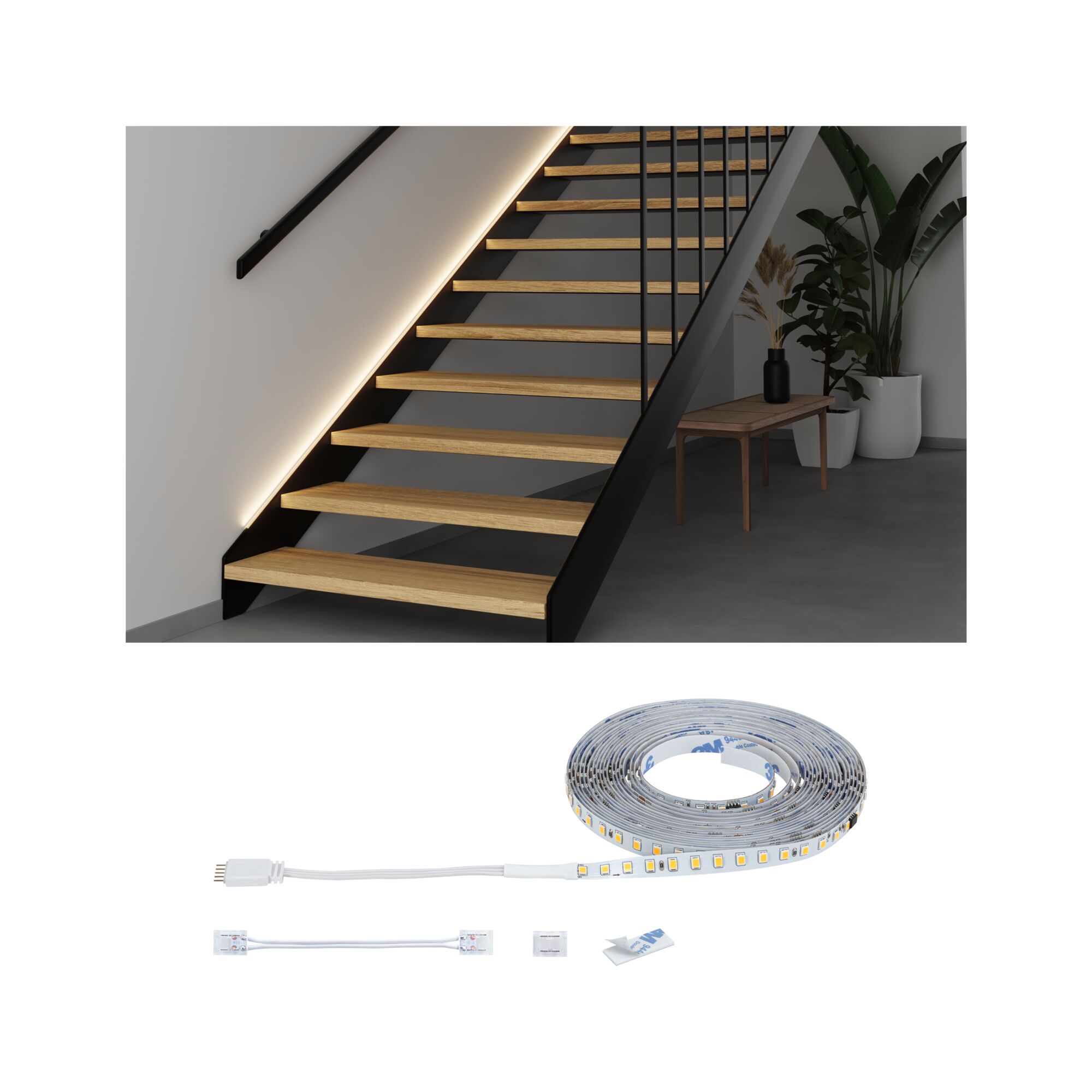MaxLED Stair Strip LED Extension 5m 5W 350lm 2700K Bande LED blanche avec accessoires, idéale pour l'éclairage d'escalier et les accents modernes