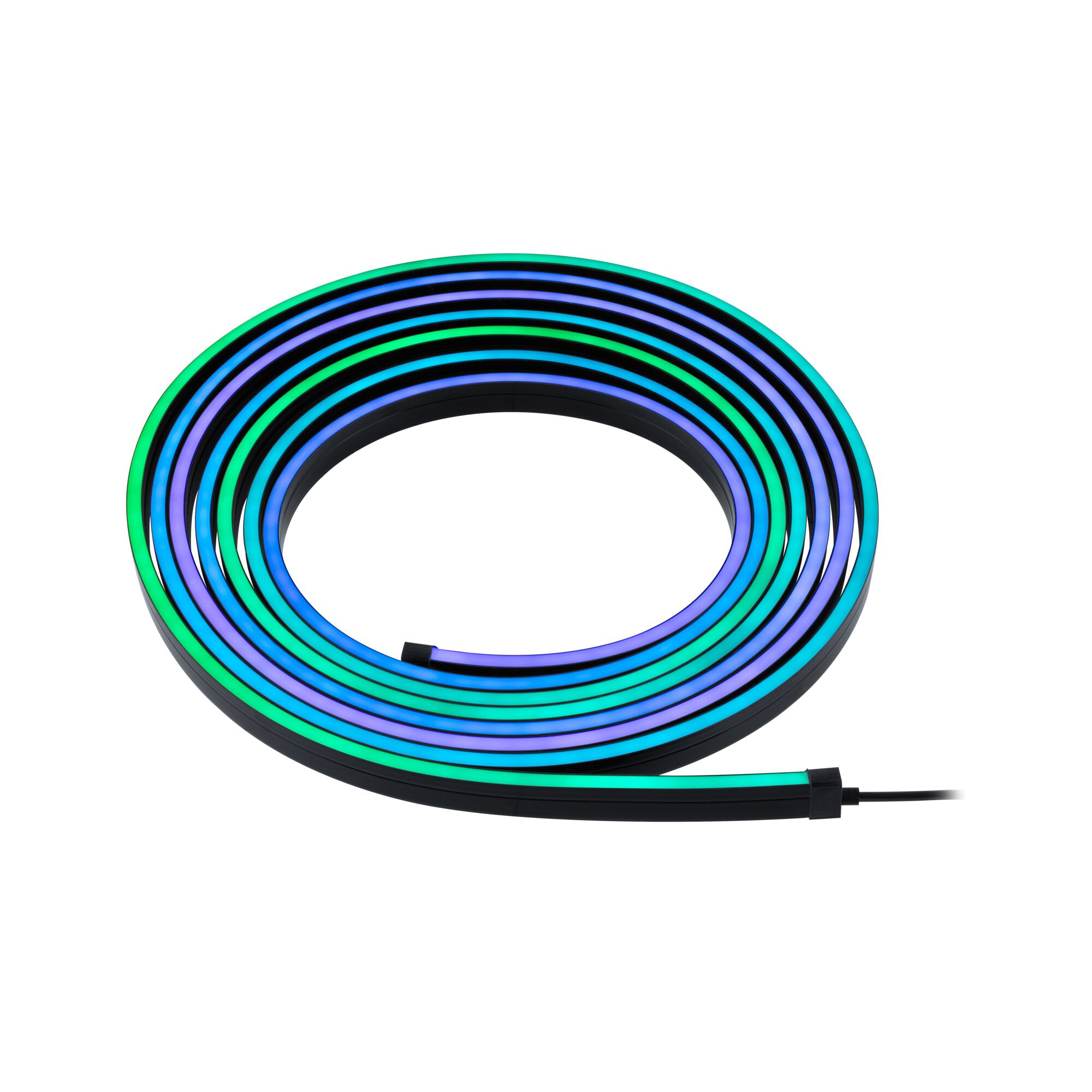 Colorful blue and green LED strip light with black cable for flexible room lighting