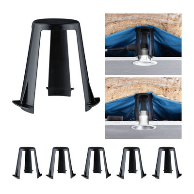 Black plastic mounting bracket for LED recessed downlights with ceiling insulation installation