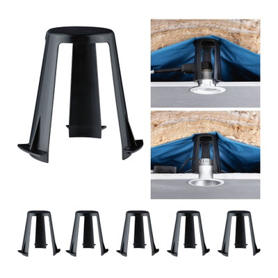 Black plastic mounting bracket for LED recessed downlights with ceiling insulation installation