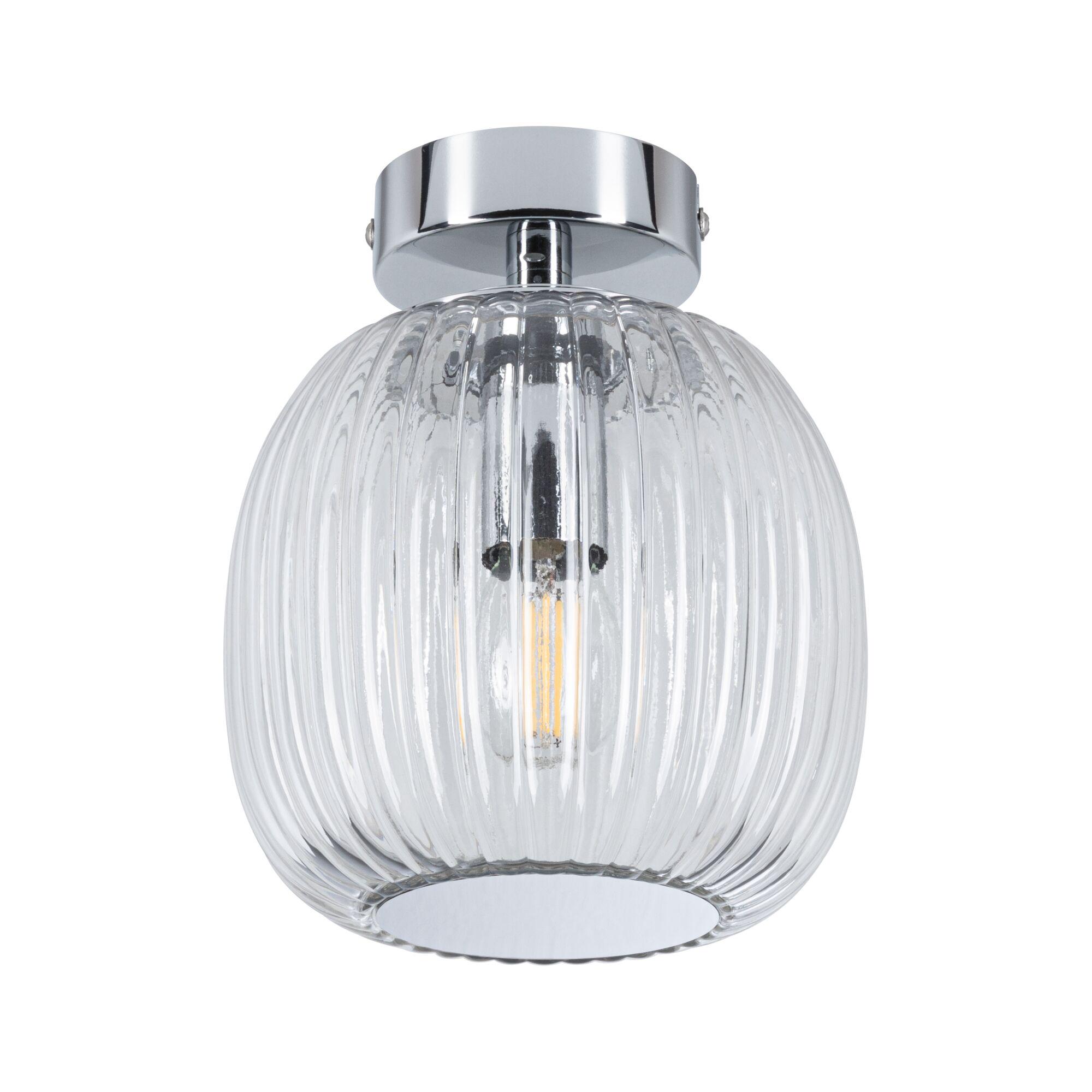 Ceiling light with ribbed clear glass and chrome metal for modern home lighting design
