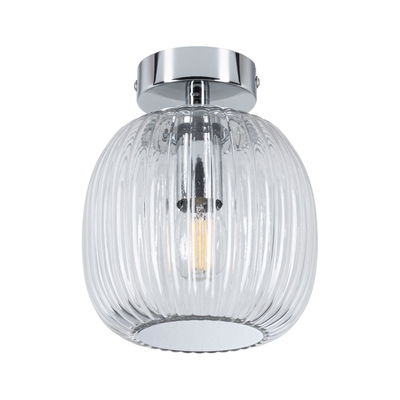 Ceiling light with ribbed clear glass and chrome metal for modern home lighting design