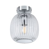 Ceiling light with ribbed clear glass and chrome metal for modern home lighting design
