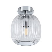 Plafonnier en verre transparent cannelé avec métal chromé au design moderne