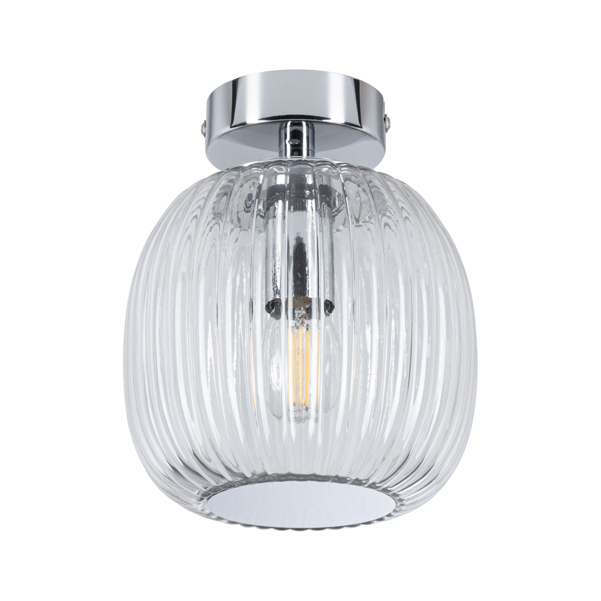 Plafonnier en verre transparent cannelé avec métal chromé au design moderne