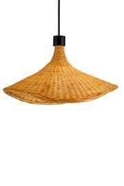 Lampa wisząca z plecionego jasnobrązowego materiału naturalnego z czarnym kablem do oświetlenia wnętrz
