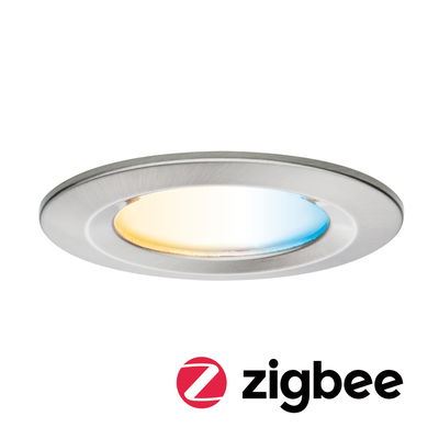 Ronde LED-inbouwspot van geborsteld aluminium met warm en koel wit licht, Zigbee compatibel