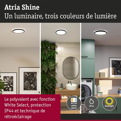 Luminaire Atria Shine avec trois couleurs de lumière, protection IP44 et fonction White Select pour salle de bain