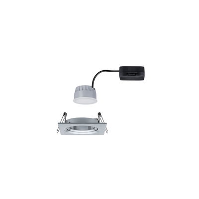 Quadratischer Einbaustrahler aus gebürstetem Aluminium in Silber mit LED-Modul und Anschlusskabel