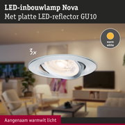 LED-inbouwlamp Nova met platte LED-reflector GU10 in zilver, warm wit licht voor woonkamers