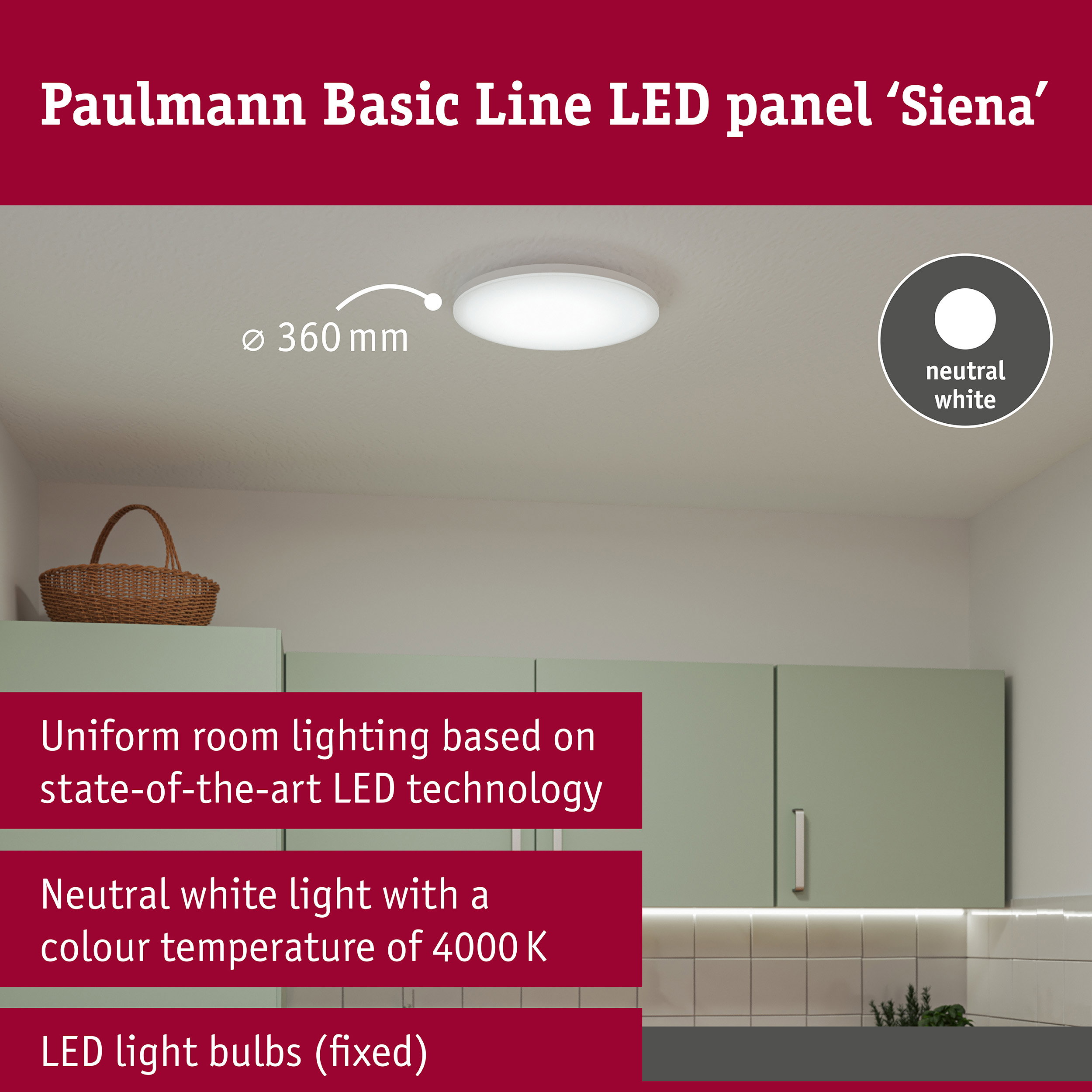LED Ceiling light Siena 4000K 360mm 1900lm 230V 22W