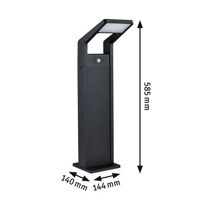 Schwarze LED-Außenleuchte aus Metall mit Bewegungsmelder, Maße 585x144x140 mm, moderne Gartenbeleuchtung
