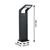 Zwarte metalen LED-buitenlamp met bewegingssensor, afmetingen 585x144x140 mm, moderne tuinverlichting