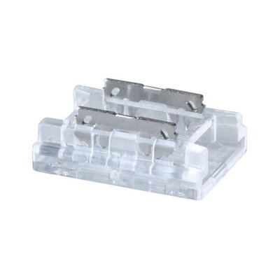 Transparent plastic connector with metal contacts for electrical connections