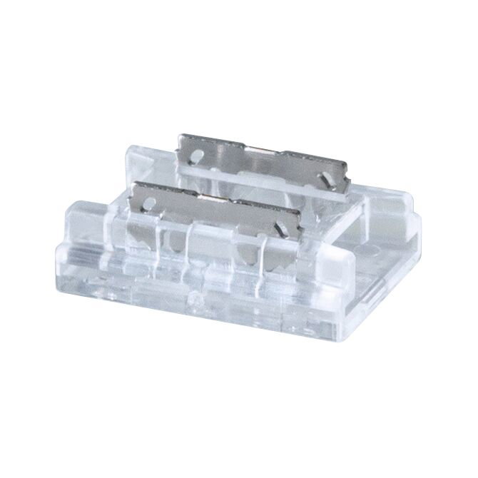 Pro Strip Connector Single Color 10x13,5mm max. 144W Transparent Transparent plastic connector with metal contacts for electrical connections