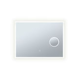 Rectangular LED mirror with white frame and illuminated magnifying mirror for bathroom and makeup