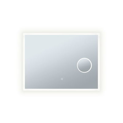 Rectangular LED mirror with white frame and illuminated magnifying mirror for bathroom and makeup
