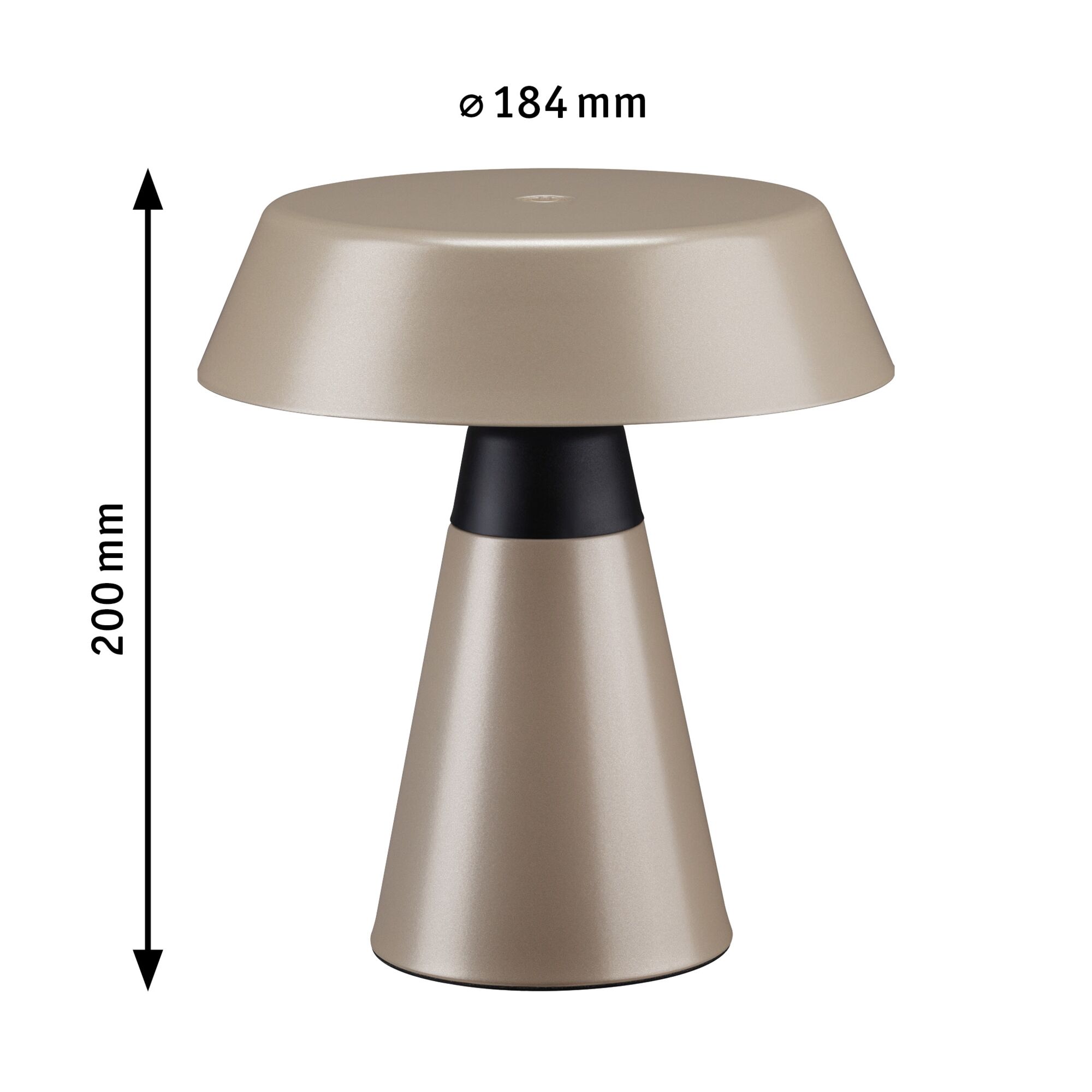 Moderne Tischleuchte aus Metall in Beige mit schwarzem Akzent, 200 mm hoch, 184 mm Durchmesser