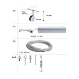 Set mit 5 schwarzen LED-Strahlern, 1 silbernem Trafo und 10m Stahlseil für Schienensystembeleuchtung