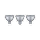 Three silver LED reflector bulbs with GU5.3 base for energy-efficient lighting