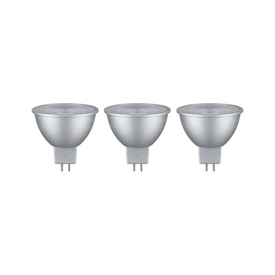 Three silver LED reflector bulbs with GU5.3 base for energy-efficient lighting