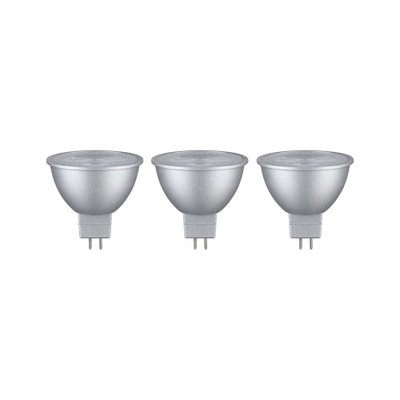 Three silver LED reflector bulbs with GU5.3 base for energy-efficient lighting
